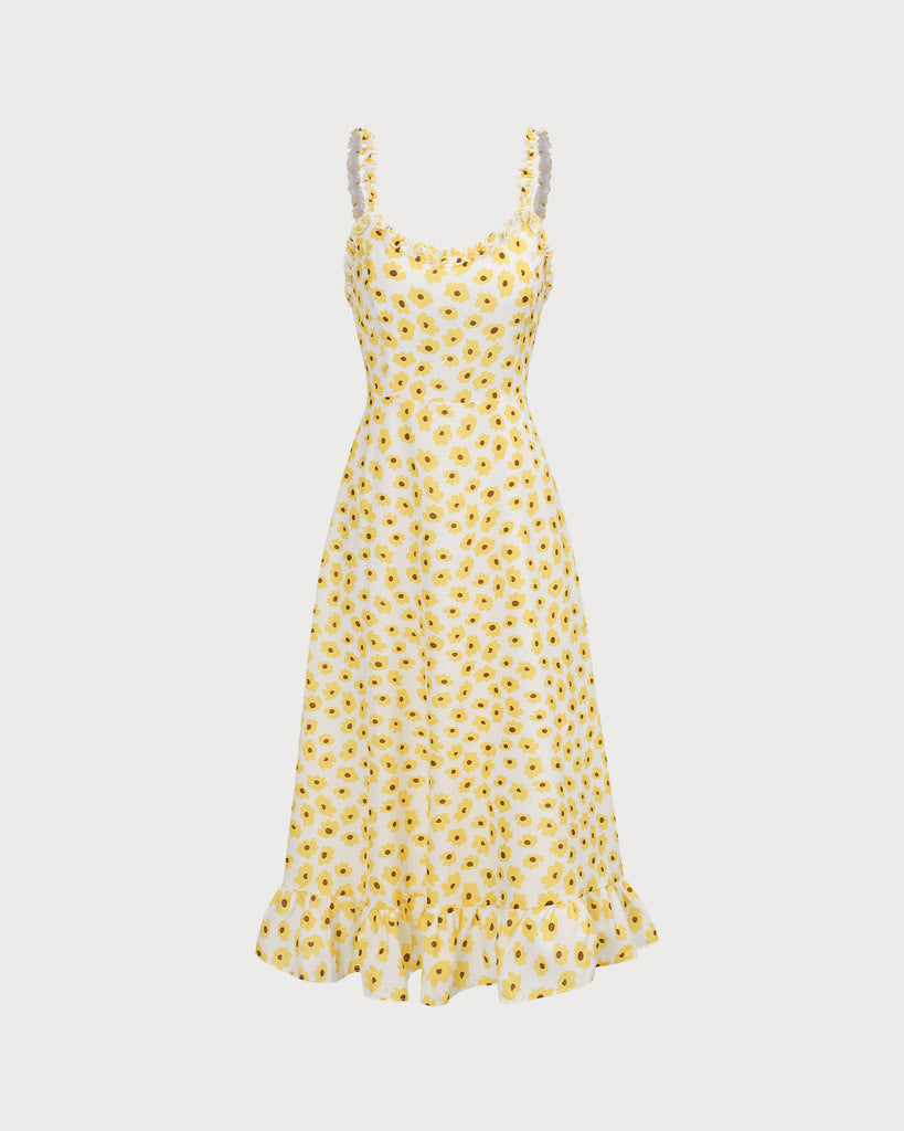 The Yellow Daisy Ruffle Midi Dress Dresses - RIHOAS