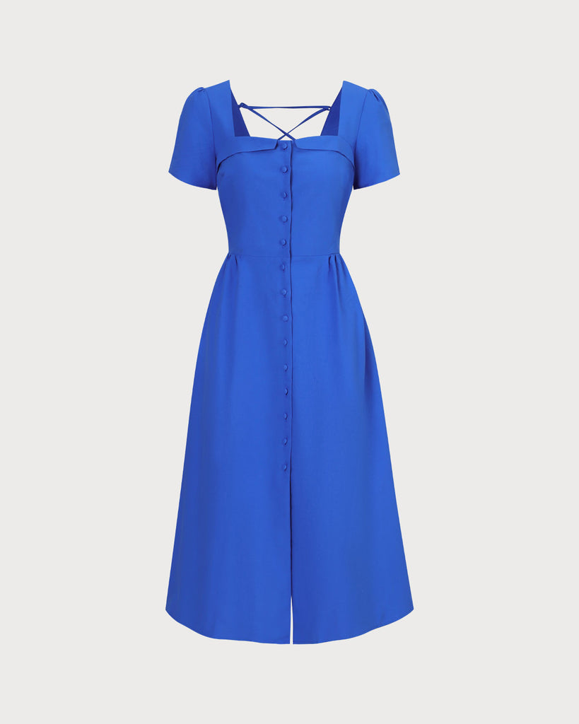 The Sweetheart Neck Button Midi Dress Dresses - RIHOAS