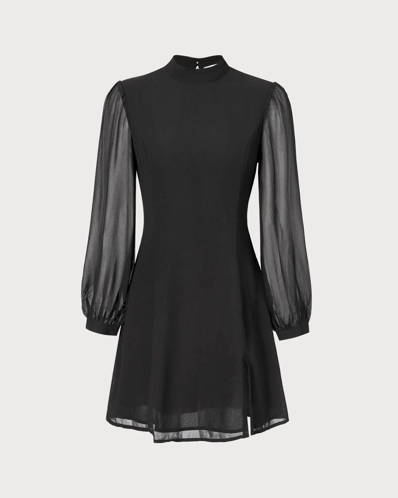 The Stand Collar Sheer Mini Dress Dresses - RIHOAS