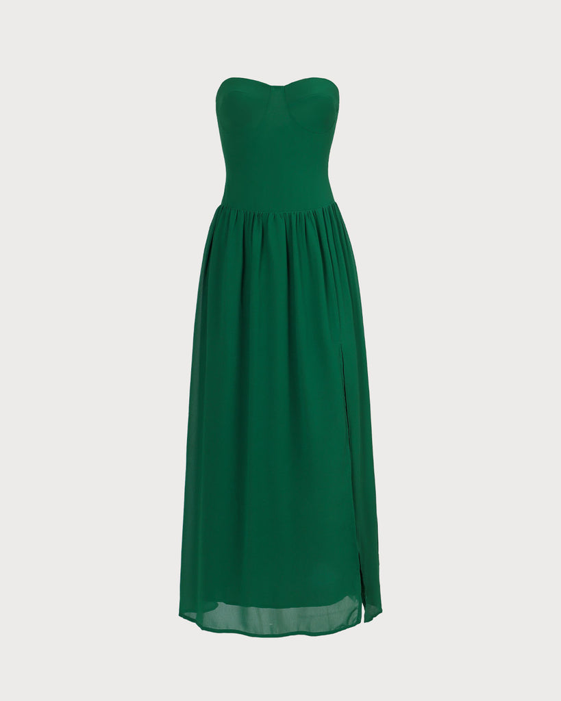 The Green Sweetheart Neck Ruched Maxi Dress Dresses - RIHOAS