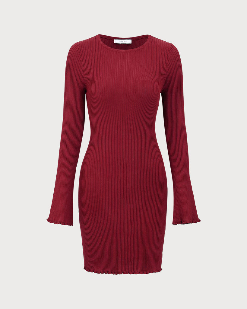 Women's Red Bell Sleeve Bodycon Sweater Dress