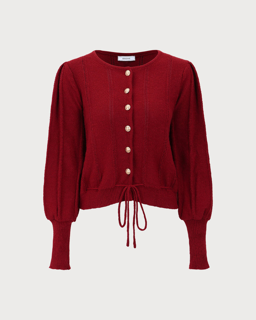 Red Lantern Sleeve Single-Breasted Cardigan