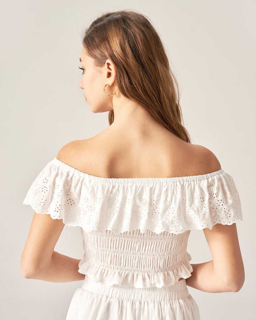 White Off The Shoulder Crop Blouse