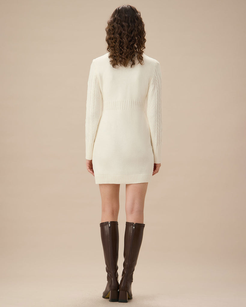 White Round Neck Bodycon Sweater Dress