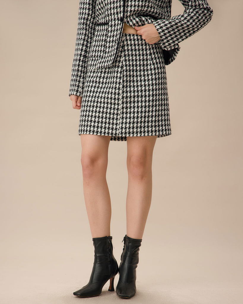 Black High-waisted Straight Tweed Skirt