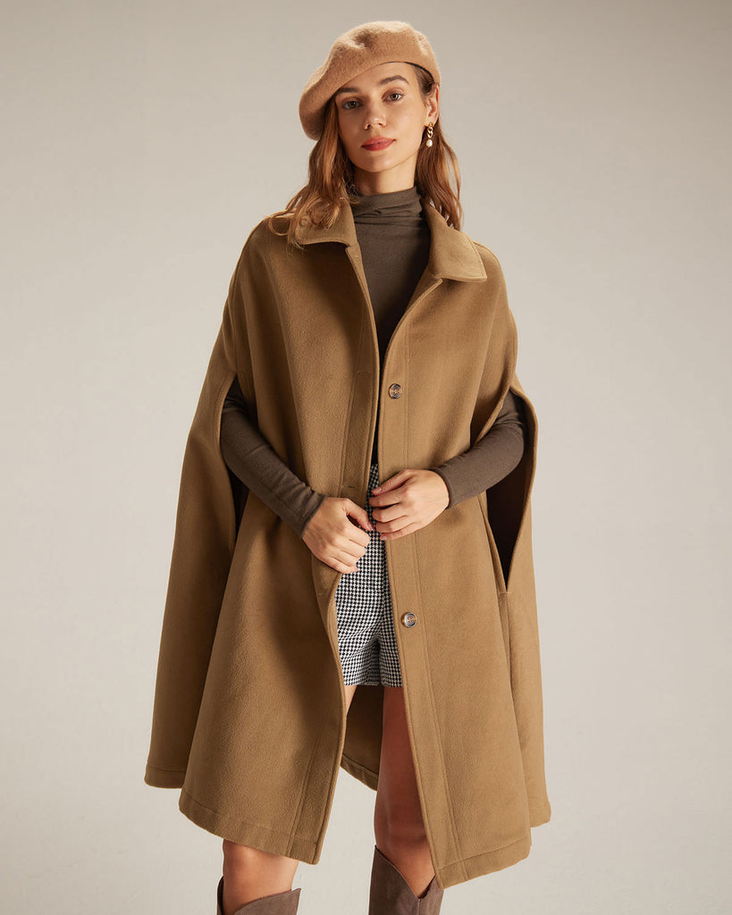 The Khaki Lapel Neck Single Breasted Cape