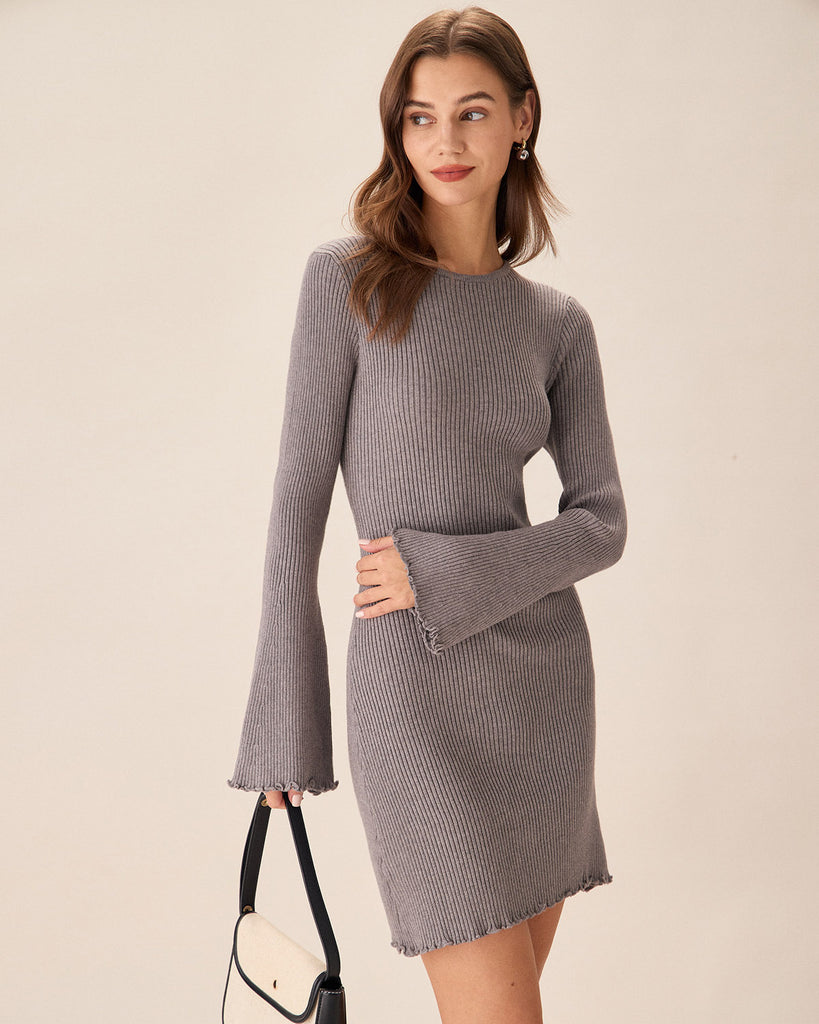 Grey Boat Neck Sweater Mini Dress