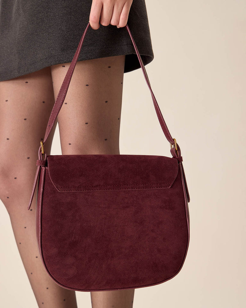 Wine Red Suede Shoulder Bag