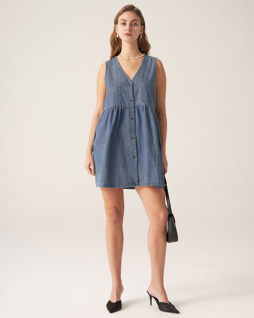 Blue Denim Sleeveless Mini Dress