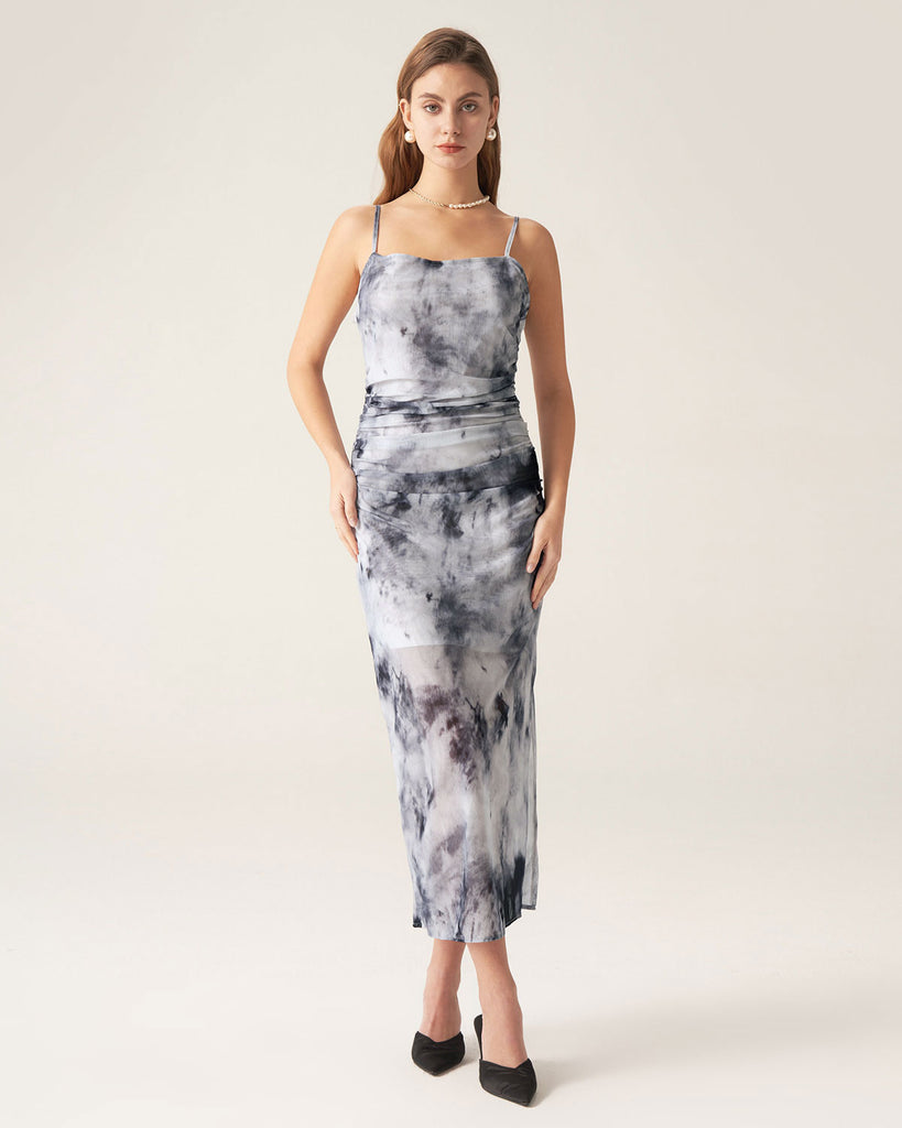 Grey Tie Dye Two Piece Midi Dress