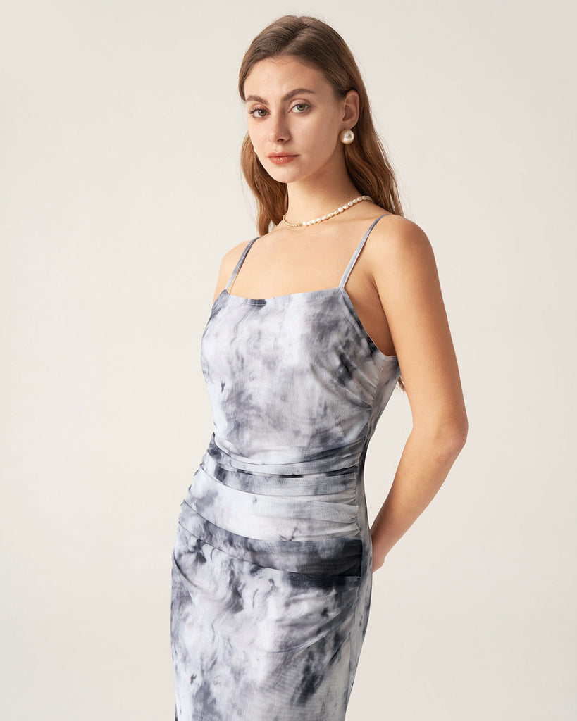 Grey Tie Dye Two Piece Midi Dress