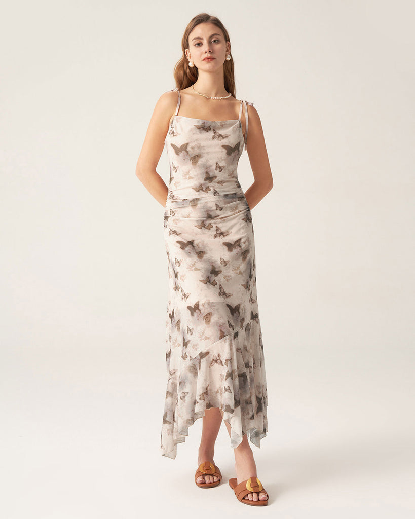 Apricot Floral Cowl Neck Slip Midi Dress