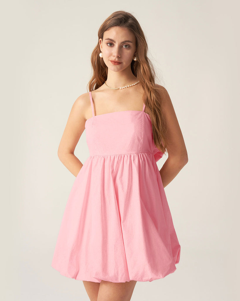 Pink Bowknot Ruched Slip Mini Dress