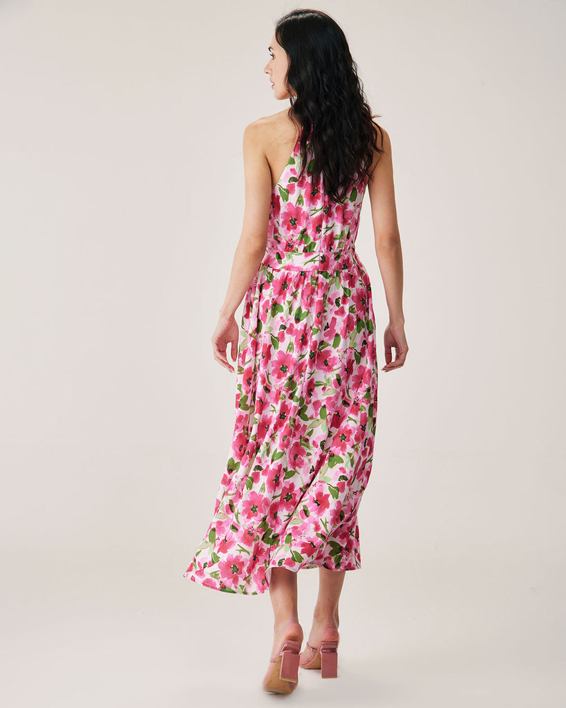 Pink Floral Midi Dress