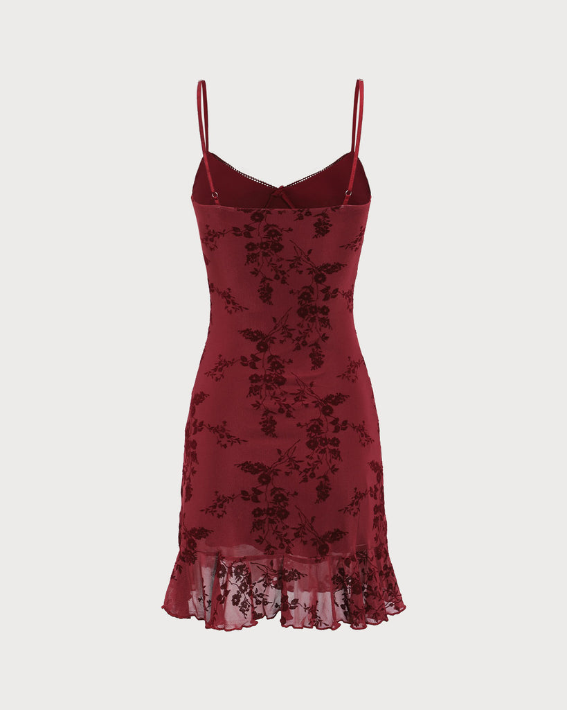 Red Floral Mesh Slip Mini Dress