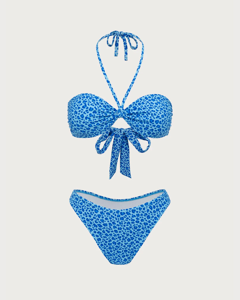 Blue Leopard Print Bandeau Bikini Set