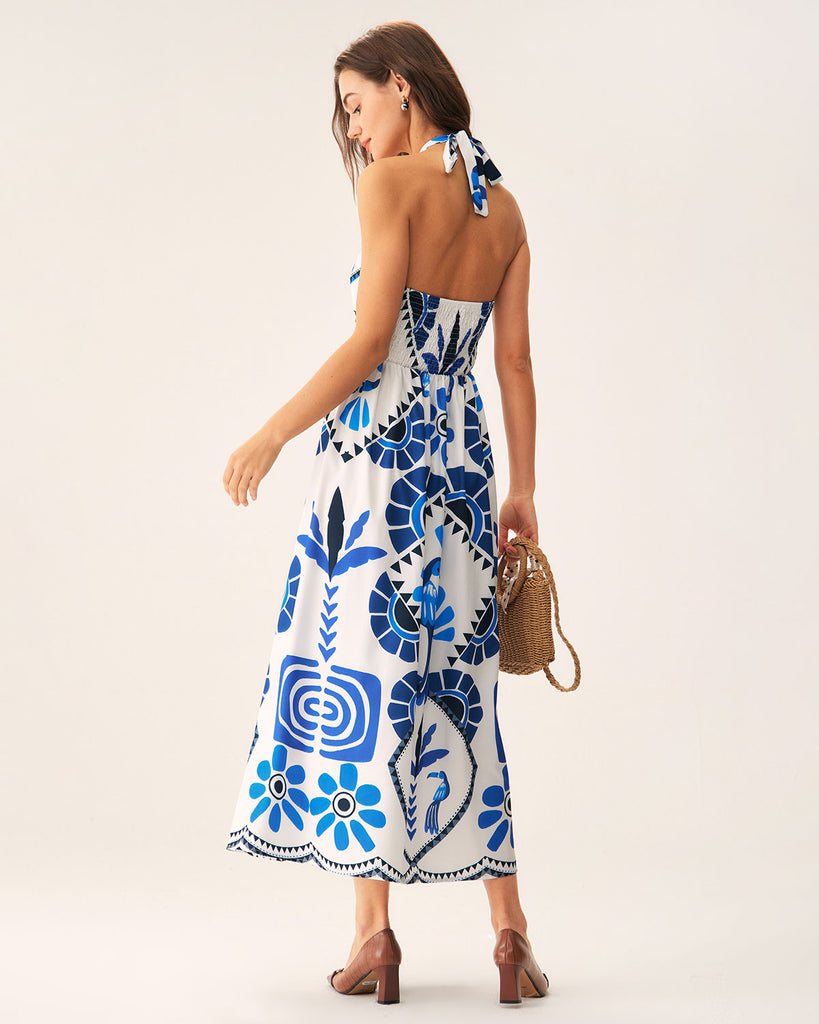 Blue Floral Halter Maxi Dress