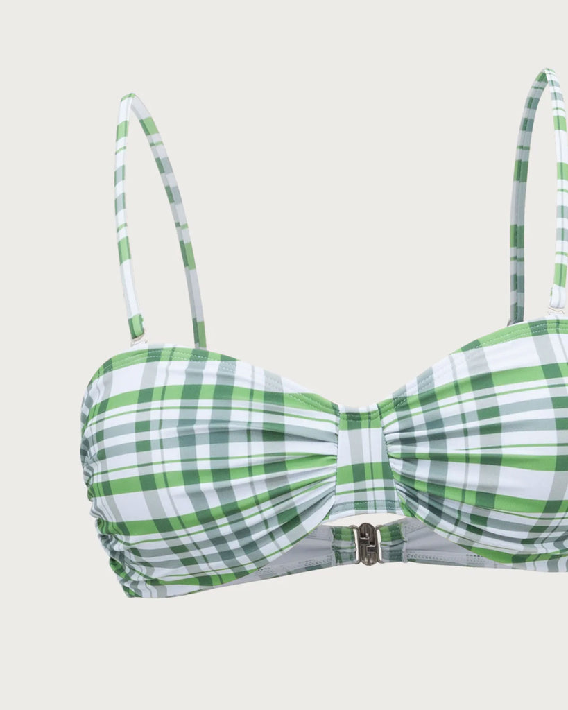 Green Plaid Pleated Bikini Set