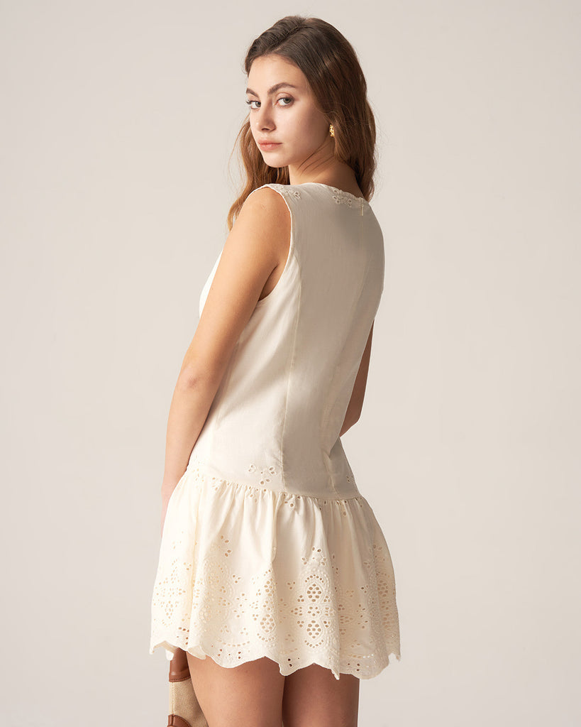 Apricot Embroidery Sleeveless Mini Dress