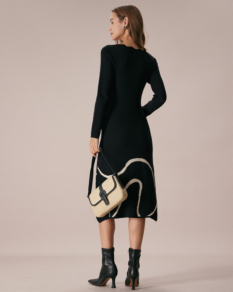 The Black Wave Scalloped Sweater Dress Dresses - RIHOAS