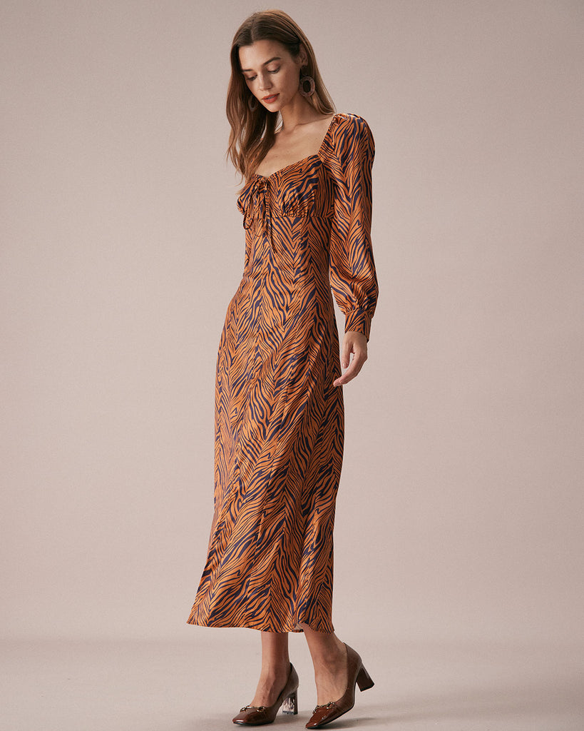 The Brown Sweetheart Neck Zebra Maxi Dress Dresses - RIHOAS