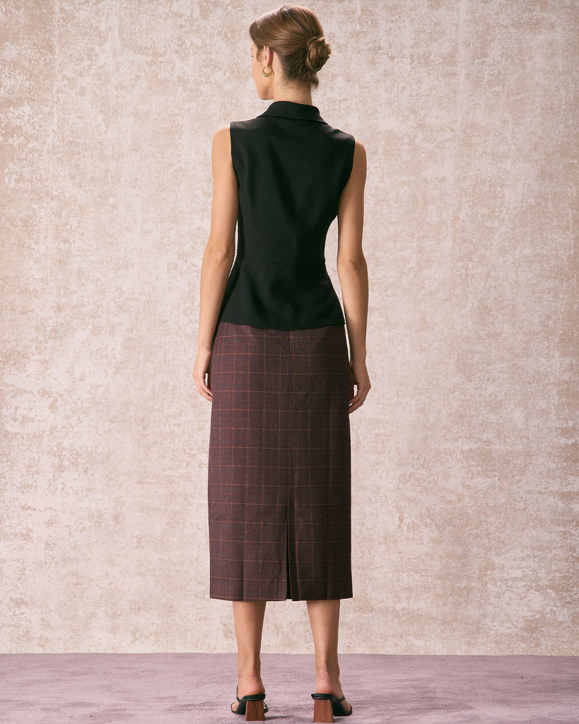 The Coffee Plaid Midi Skirt Bottoms - RIHOAS