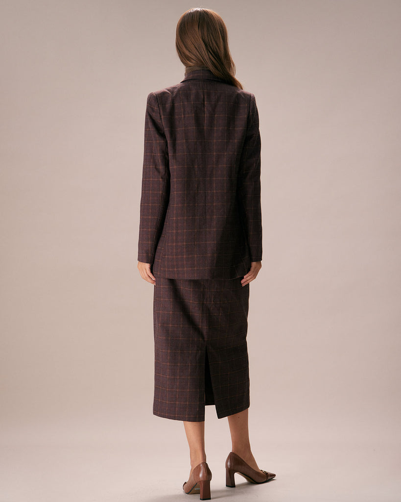 The Lapel Double Breasted Plaid Blazer Outerwear - RIHOAS