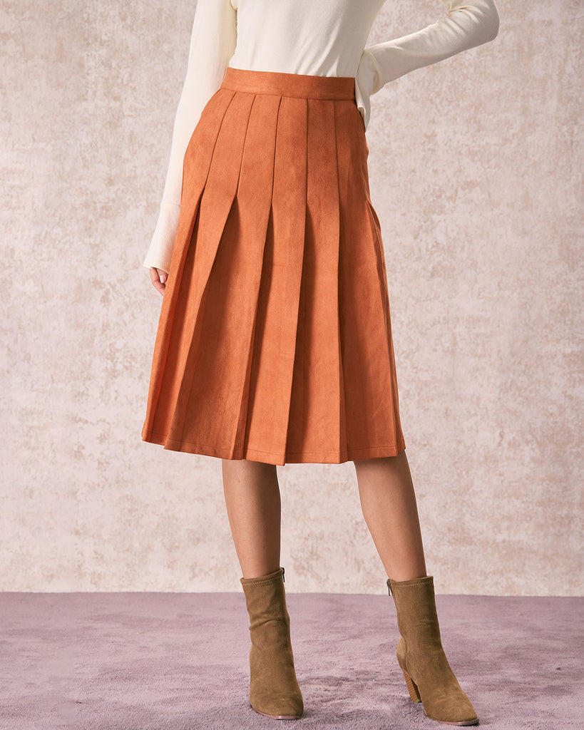 The Pleated Suede Midi Skirt Bottoms - RIHOAS