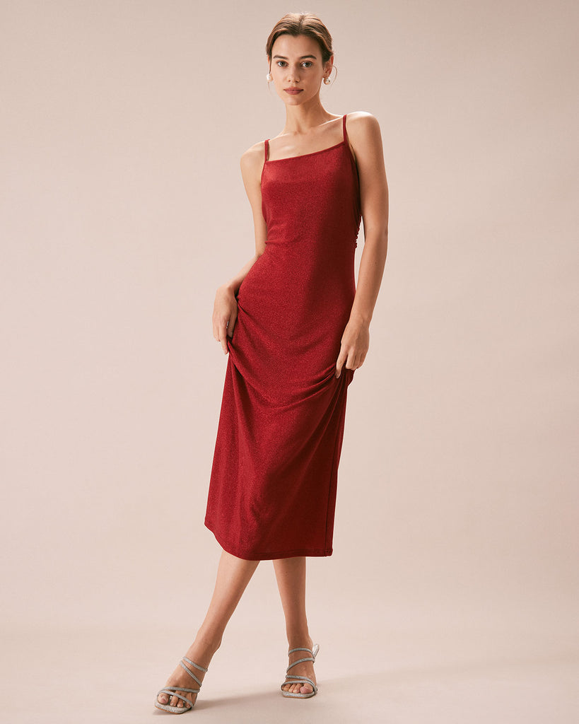 The Red Lurex Twist Back Maxi Dress Dresses - RIHOAS