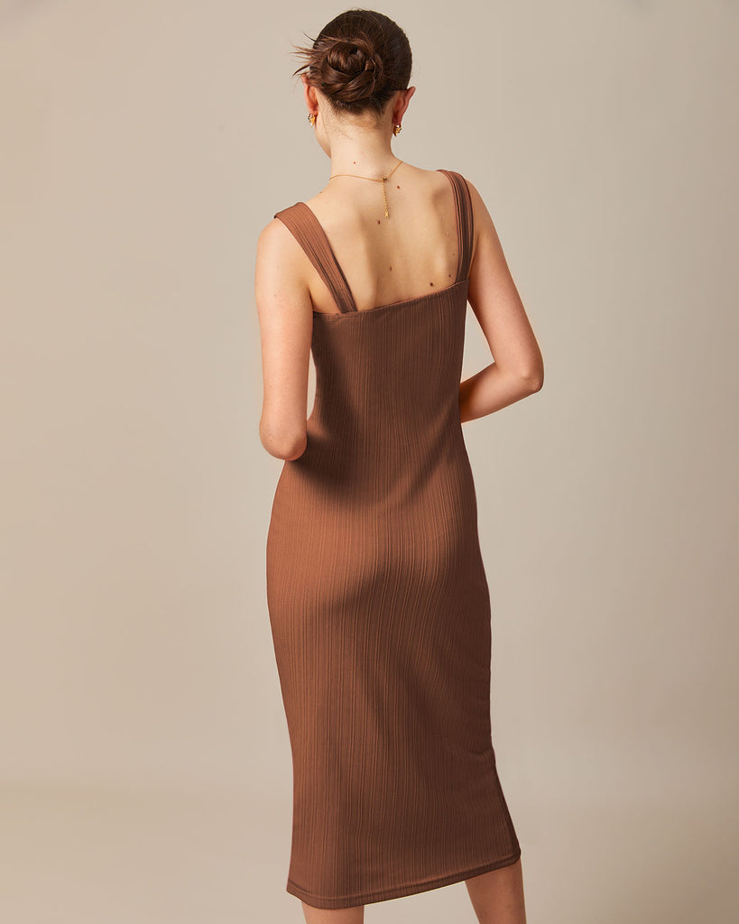 The Caramel Square Neck Ribbed Midi Dress