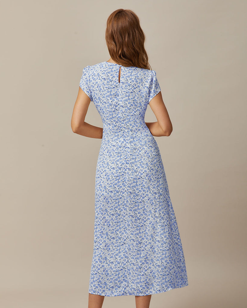 The Round Neck Ruched Floral Dress Dresses - RIHOAS