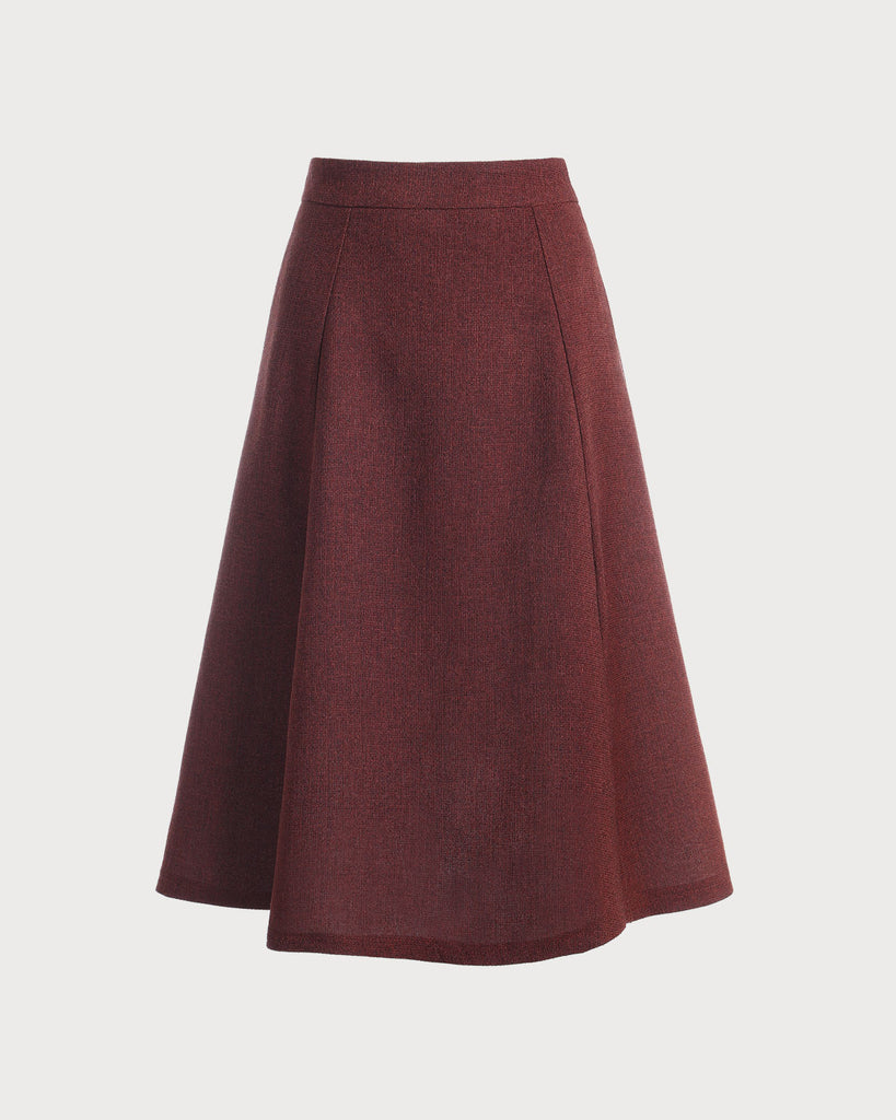 Burgundy High Waisted Tweed Skirt