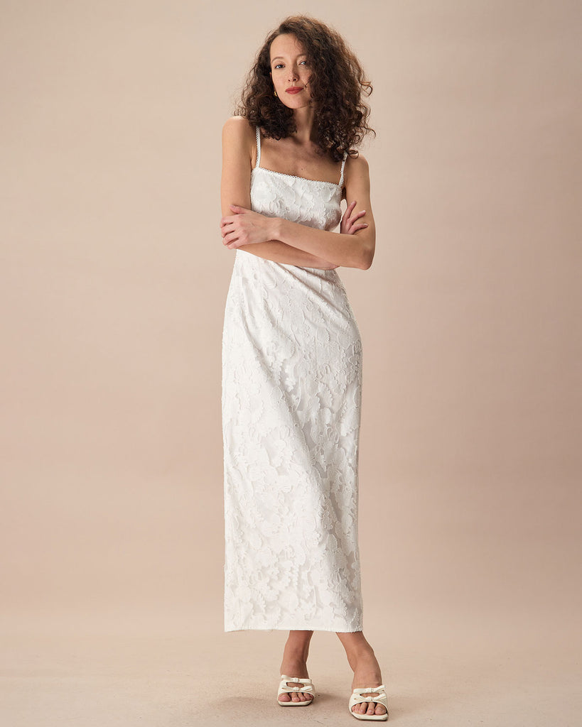 The Square Neck Jacquard Slip Maxi Dress Dresses - RIHOAS