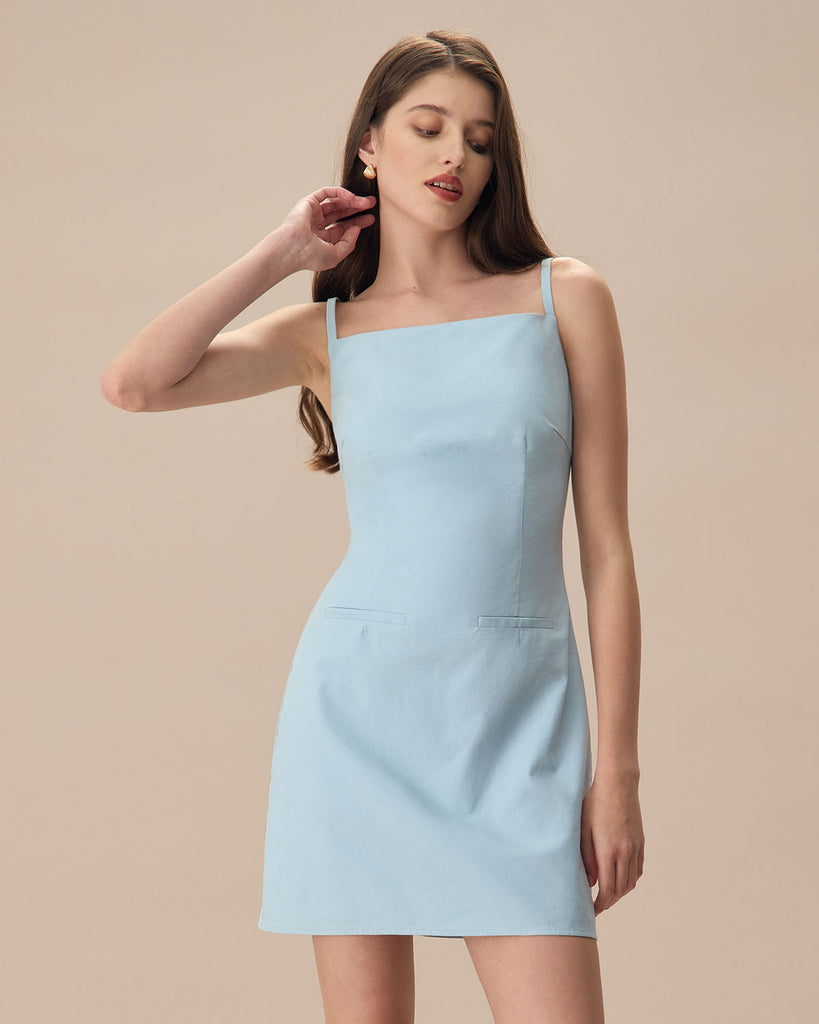 The Square Neck Linen Dress Dresses - RIHOAS