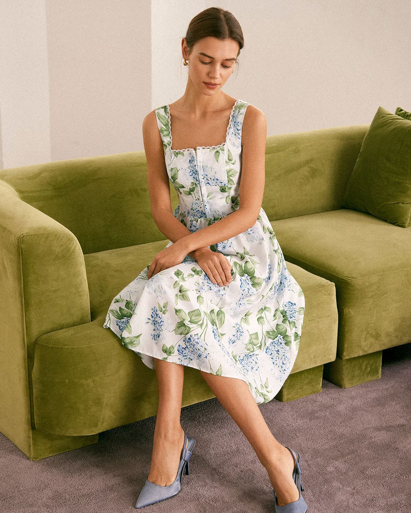 The Square Neck Printed A-Hem Dress Dresses - RIHOAS