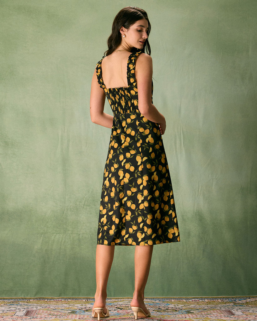 The Sweetheart Neck Lemon Midi Dress Dresses - RIHOAS