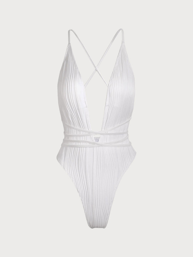 White Criss-Cross One-Piece Swimsuit