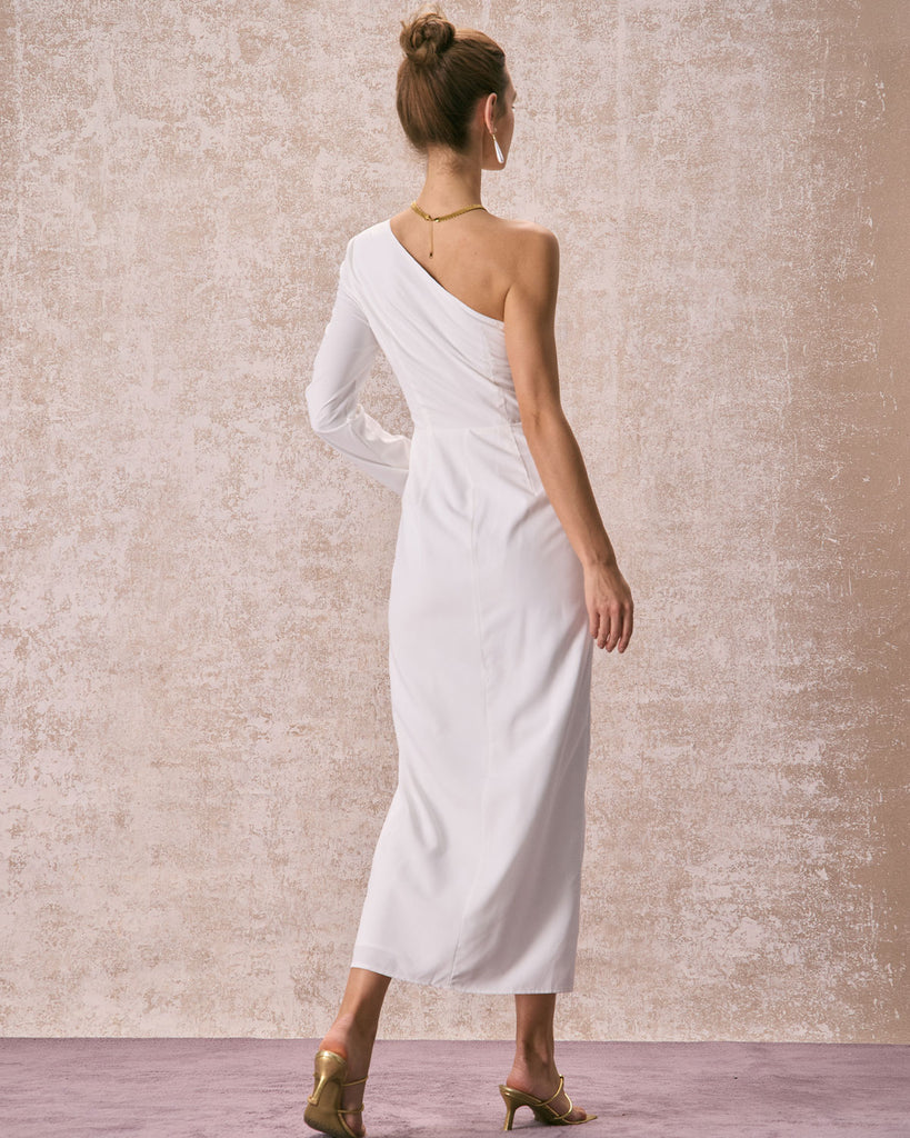 The White One Shoulder Slit Maxi Dress Dresses - RIHOAS