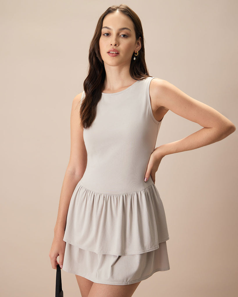 Women Knitted Cotton Dresses Grey Dresses - RIHOAS