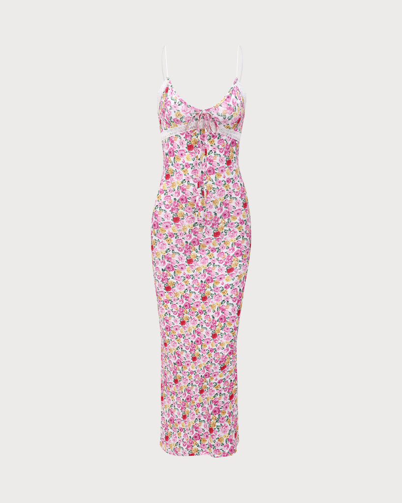 Pink Floral Bodycon Slip Maxi Dress