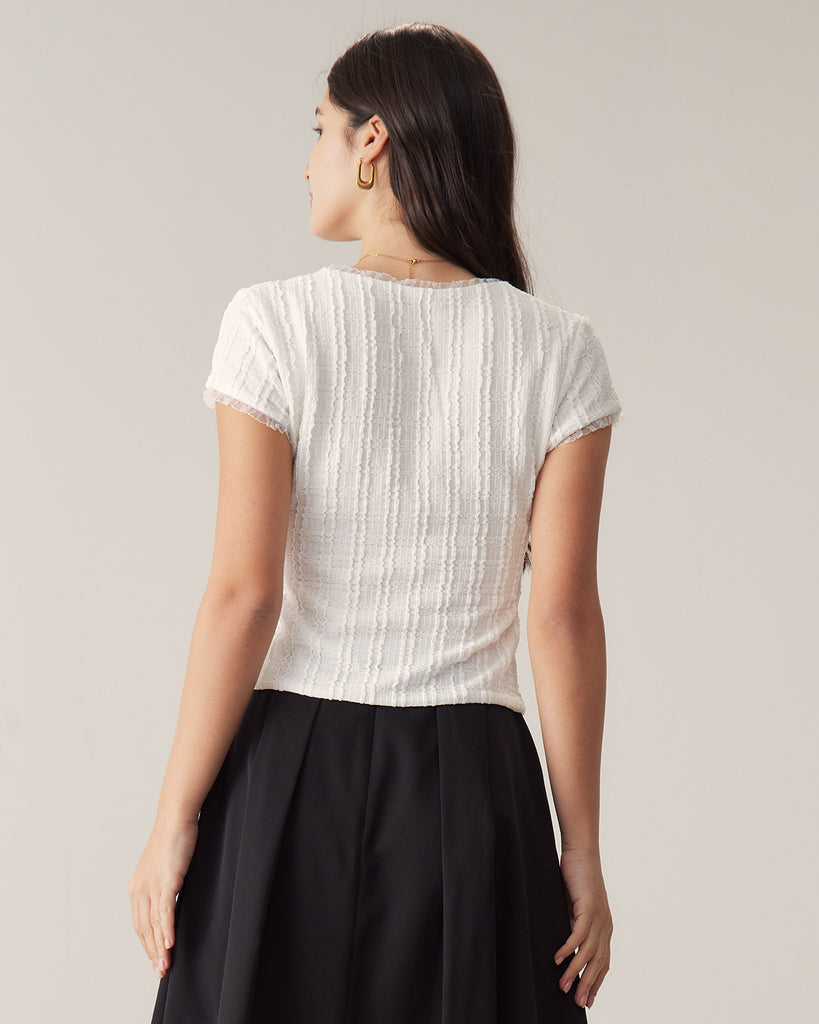 White Square Neck Knit Slim Tee