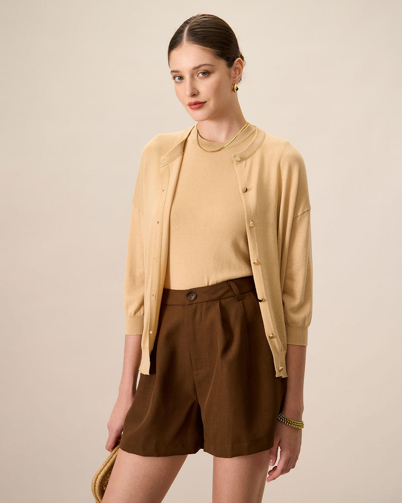 Women Knitted TENCEl Lyocell Cardigans Khaki Tops - RIHOAS