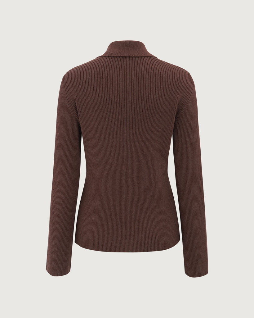 Brown Bell Sleeve Single-Breasted Cardigan