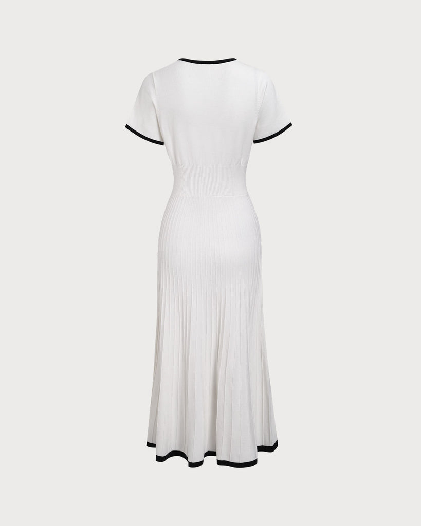 Women's White Contrasting Sweater Midi Dress