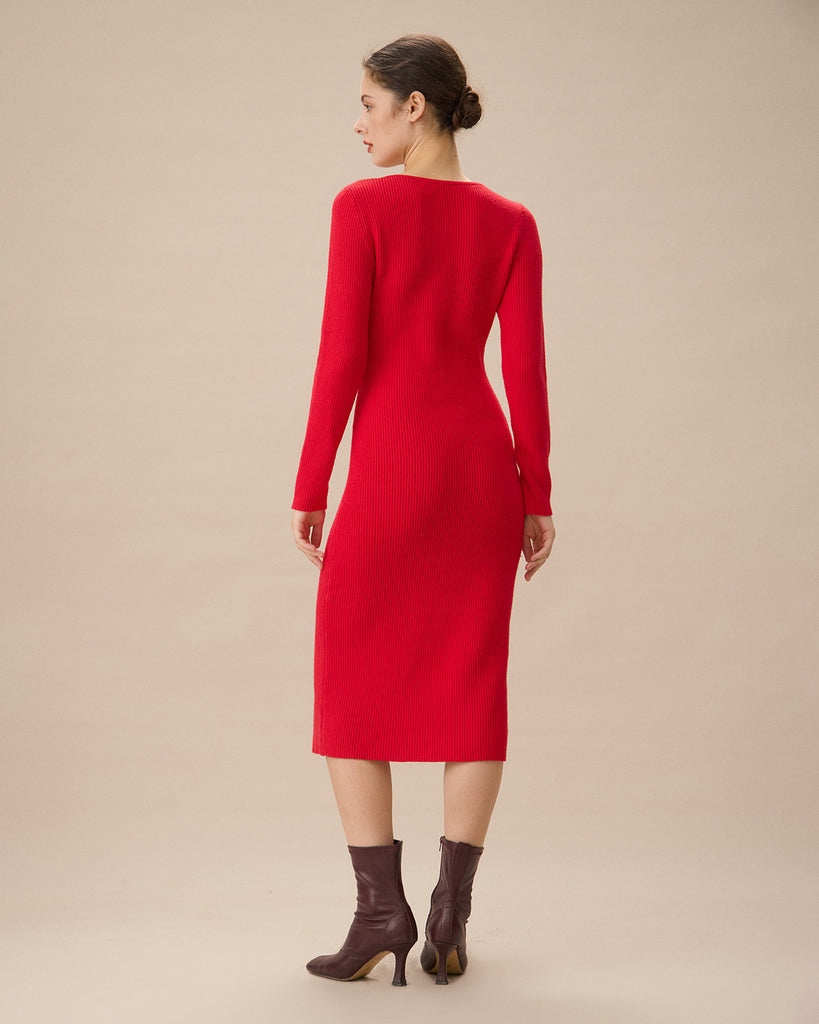 Red Cut-Out Bodycon Sweater Dress