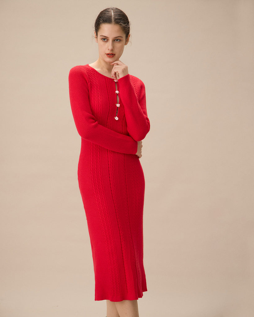 Red Cut-Out Bodycon Sweater Dress