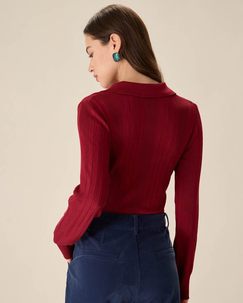 Red Slim Button Sweater