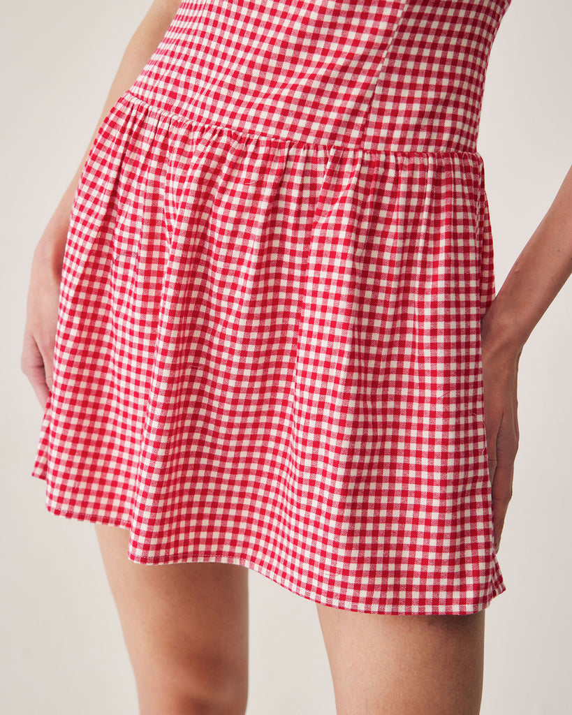 Red Plaid Sweetheart Neck Slip Mini Dress