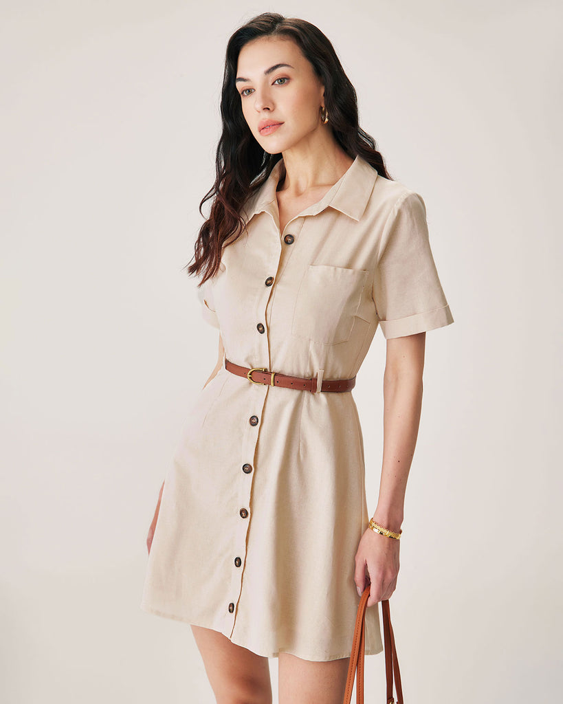 Apricot Collared Belted Mini Dress