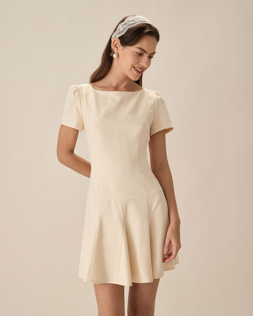 Apricot Boat Neck Backless Mini Dress